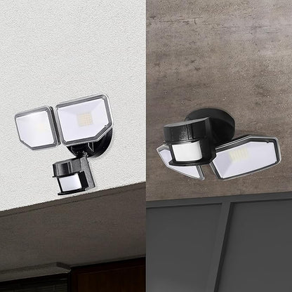 40W LED Security Lights Motion Sensor Light Outdoor, 180 Degree, 4000LM Motion Security Light, 5000 K, ETL Water Resistant, Clear 2 Head Motion Detector Flood Light for Garage, Yard 2-Pack (Black)