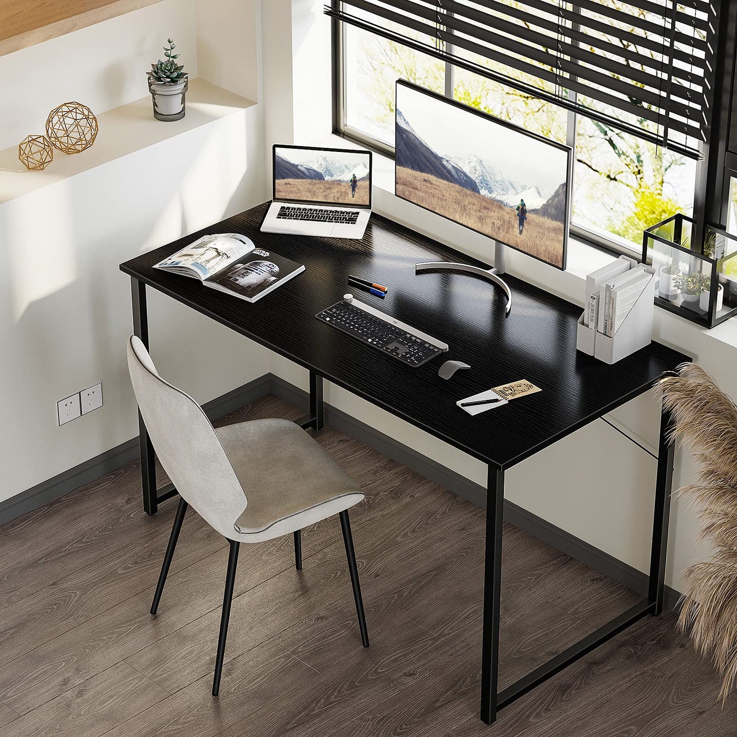 ODK 48 Inches Computer Desk for Home Office, Office Table for Small Spaces, Writing Desk with Headphone Hooks, Black
