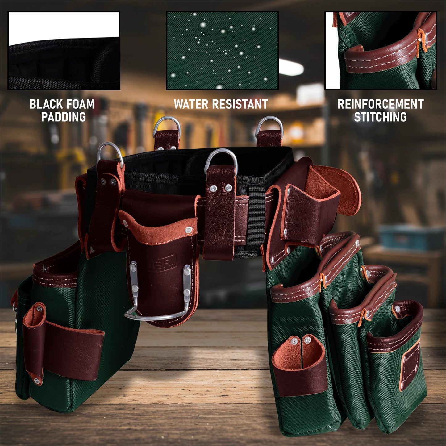 FUERI Electrician's Heavy Duty 26 Pocket Leather-Nylon Tool Belt & Bag Combo for Men, Comfort Back Support Padded Belt, 2 Large Storage Capacity Pouches, Best for Framers, Carpenter, Roofing