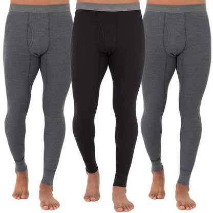 Fruit of The Loom Men's 3-Pack Recycled Waffle Thermal Underwear Bottom, Greystone Heather/Greystone Heather/Black, 3X-Large