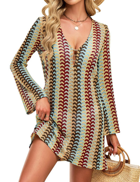 Blooming Jelly Women Beach Cover Ups Crochet Knit Swimsuit Coverup 2026 Summer Swimwear Bathing Suit Hollow Out Dress Vacation Outfits (Boho Multicolor,Medium)