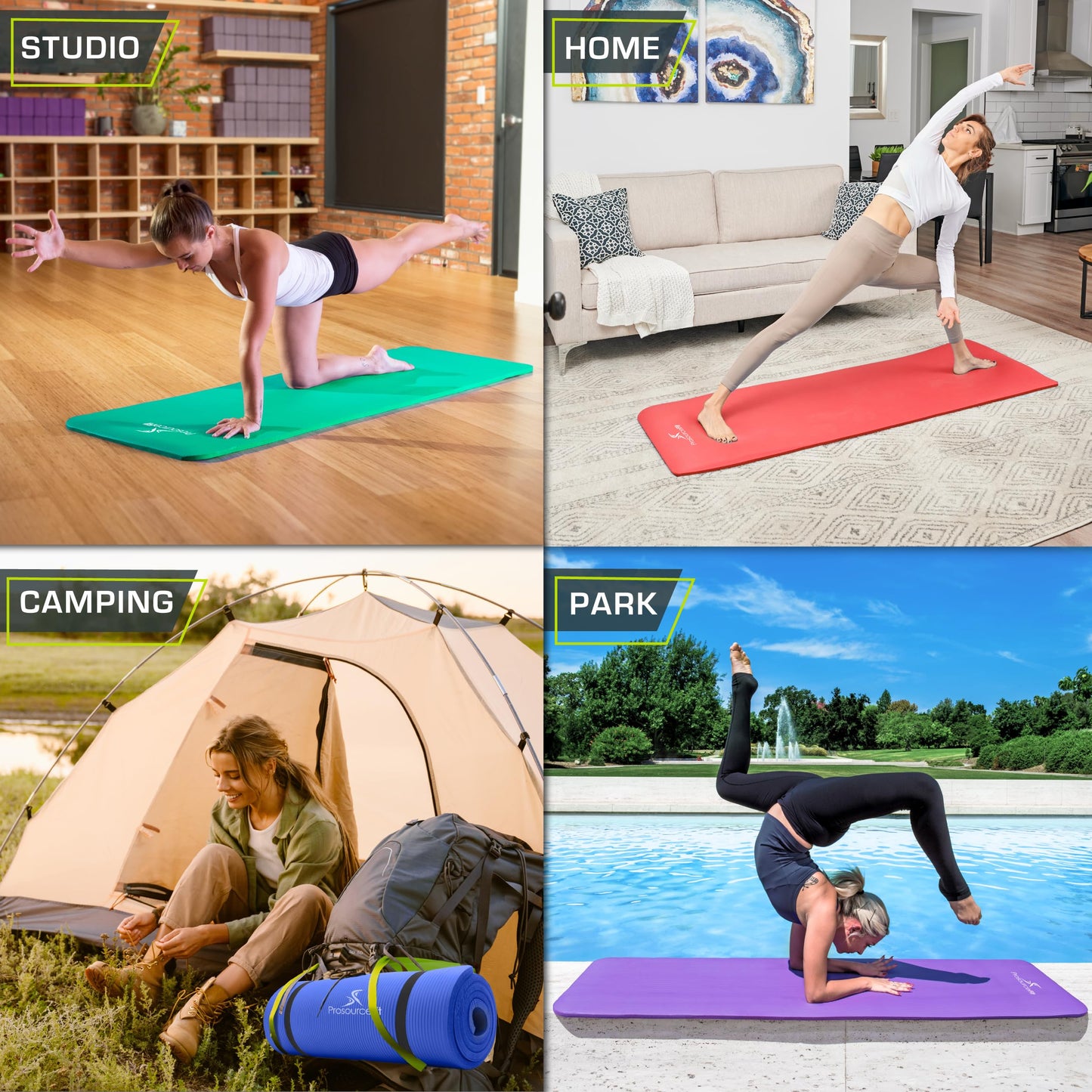 ProsourceFit 1 in and 1/2in Extra Thick Yoga Pilates Exercise Mat, Padded Workout Mat for Home, Non-Sip Yoga Mat for Men and Women