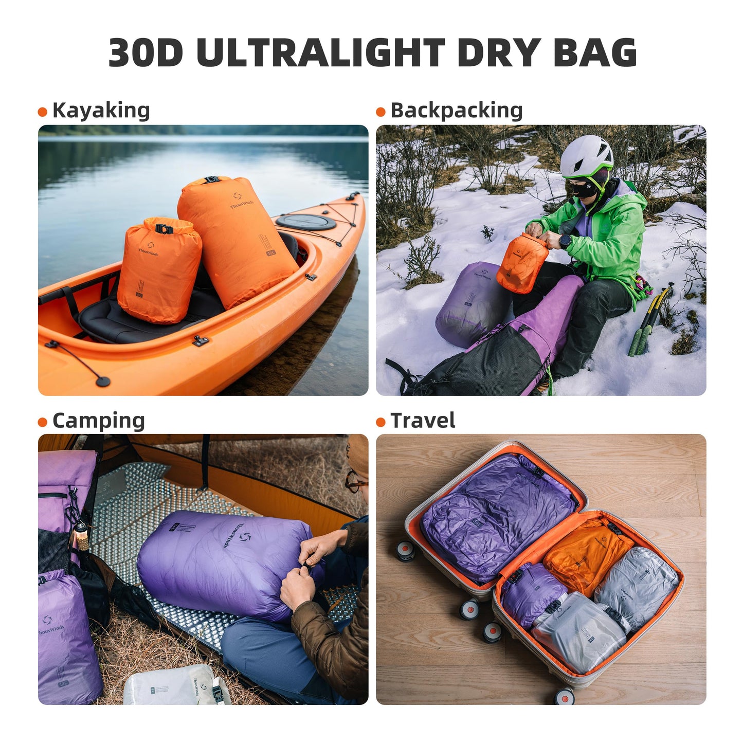 Thous Winds 12L Ultralight Dry Bag, Compact Roll Top Waterproof Pouch for Hiking, Swimming, and Kayaking