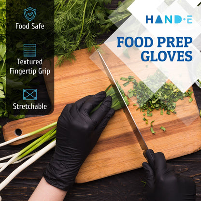 Hand-E Touch Black Nitrile Disposable Gloves Large, 50 Count - BBQ, Tattoo, Hair Dye, Cooking, Mechanic Gloves - Powder and Latex Free - Tattoo Supplies