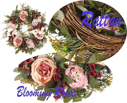 Floral Wreaths Spring Wreaths for Front Door, Artificial Handmade Front Door Wreaths Summer Wreaths for Front Door Windows Wreaths Inner Room Wreath Home Deco.