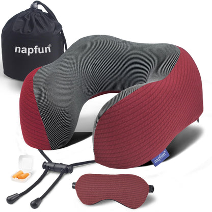 napfun Neck Pillow for Traveling, Upgraded Travel Neck Pillow for Airplane 100% Pure Memory Foam Travel Pillow for Flight Headrest Sleep, Portable Plane Accessories, Light Grey