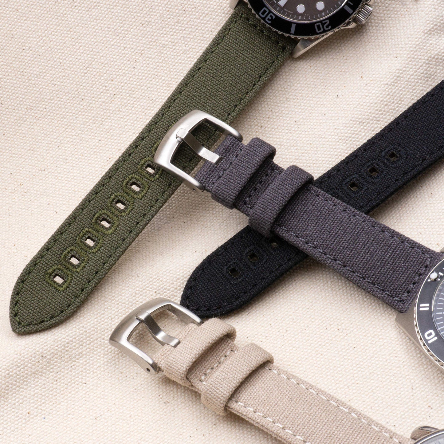 Benchmark Canvas Watch Band - Quick Release Cotton Fabric Watch Straps for Men & Women (22mm, Khaki Tan)