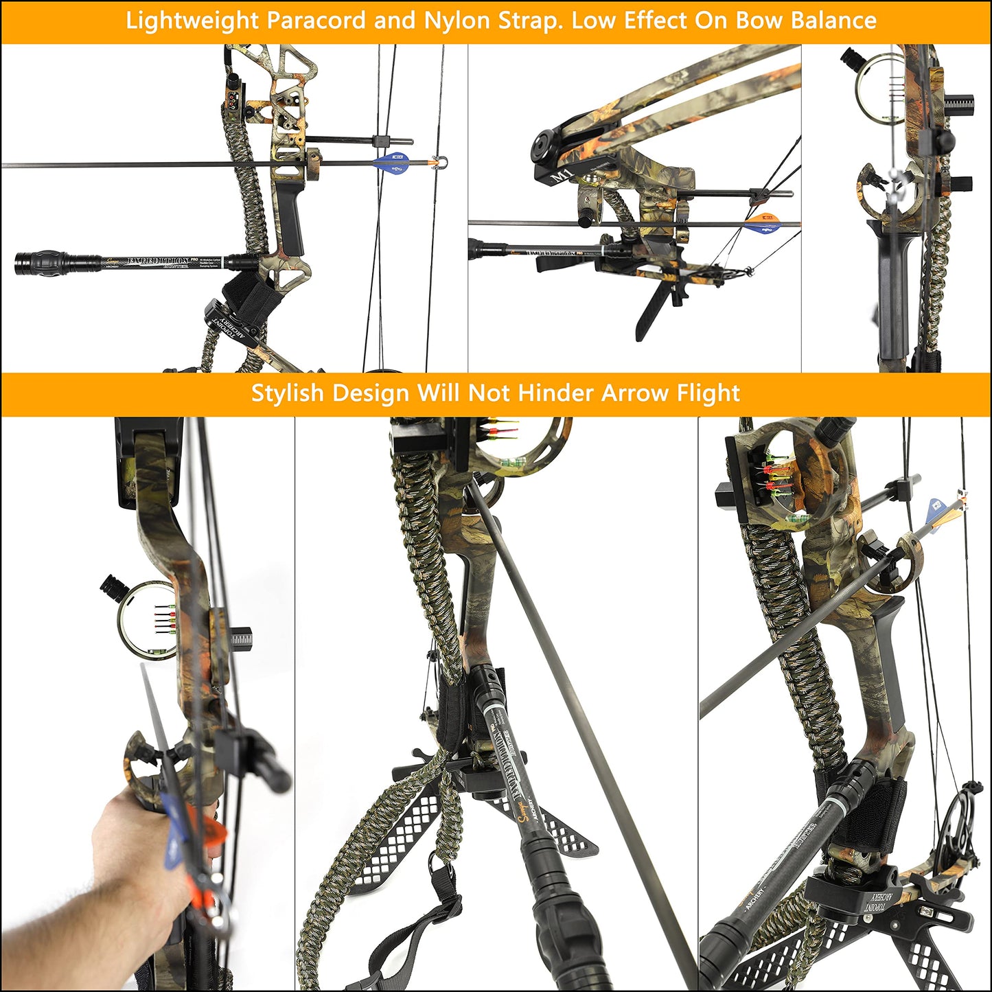 Sunya Paracord Compound Bow Sling with V2 Upgraded Magnetic Connection System. Lightweight Hands Free Shoulder Carrying Sling for Bow Hunting, Field Archery and 3D(Blackout)