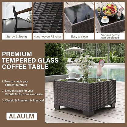 ALAULM 7 Pieces Patio Furniture Set with Coffee Table, Outdoor Sectional with Thick Cushion, All Weather Wicker Rattan Conversation Set for Backyard, Garden, Deck, (Red)