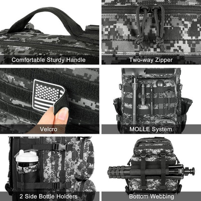 kookoomia Military Tactical Backpack 25L Day Backpack for Men Molle Army 3 Days Assault Pack Bug Out Bag Water Resistant and Heavy Duty Hiking Treeking Rucksack - Black Digital Camo