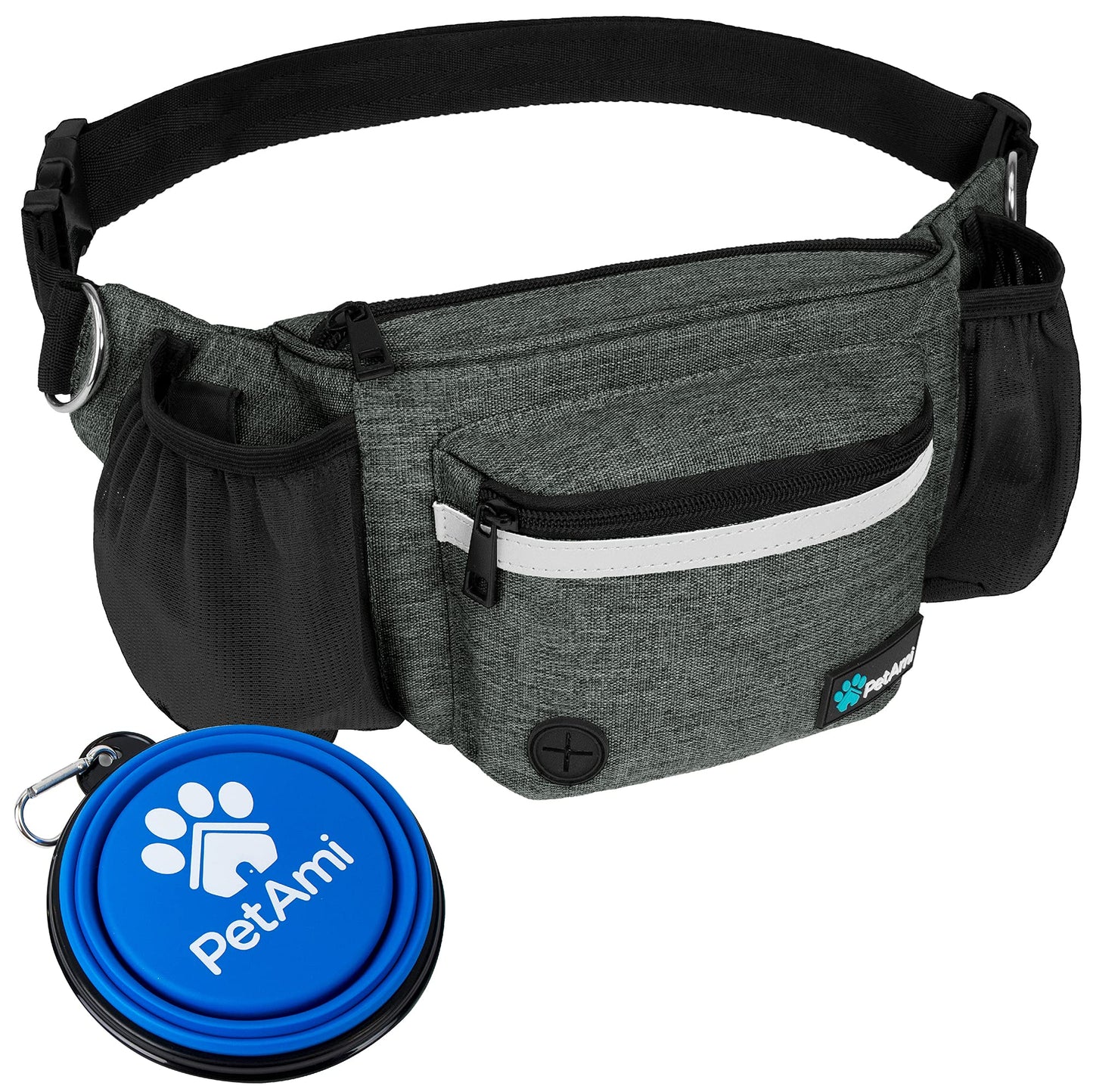 PetAmi Dog Fanny Pack, Treat Pouch for Dog Walking, Training, Built in Poop Bag Dispenser, Water Bottle Holder, Collapsible Bowl, Pet Treat Waist Belt for Hiking, Running, Kibbles (Camo Black)