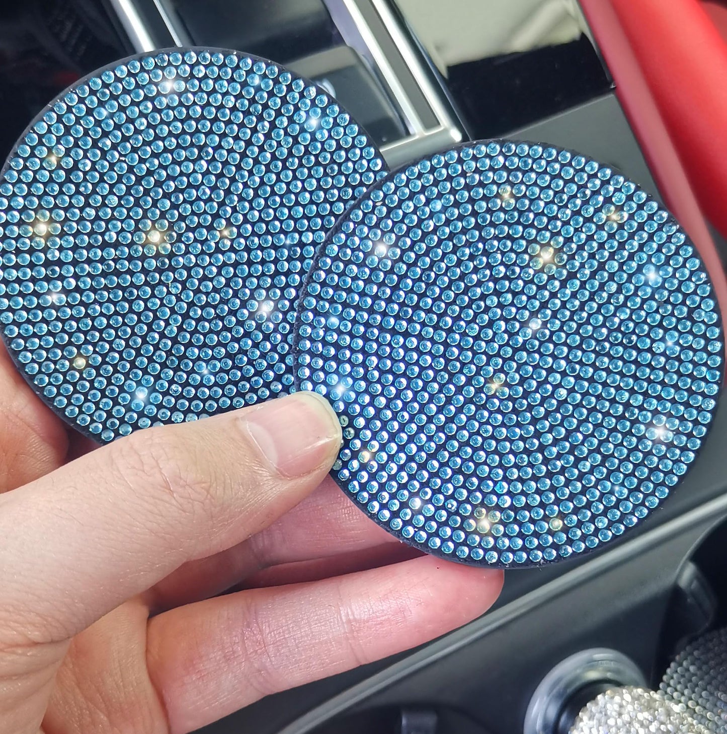 NBTEPEM 2pcs Bling Car Cup Holder Coaster, 2.75 inch Anti-Slip Shockproof Universal Fashion Car Coasters Insert Bling Crystal Rhinestone Automotive Interior Accessories for Women (2 pcs, Aquamrine)
