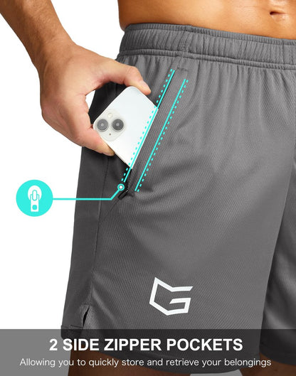 G Gradual Men's 7" Workout Running Shorts Quick Dry Lightweight Gym Shorts with Zip Pockets (Gray Large)
