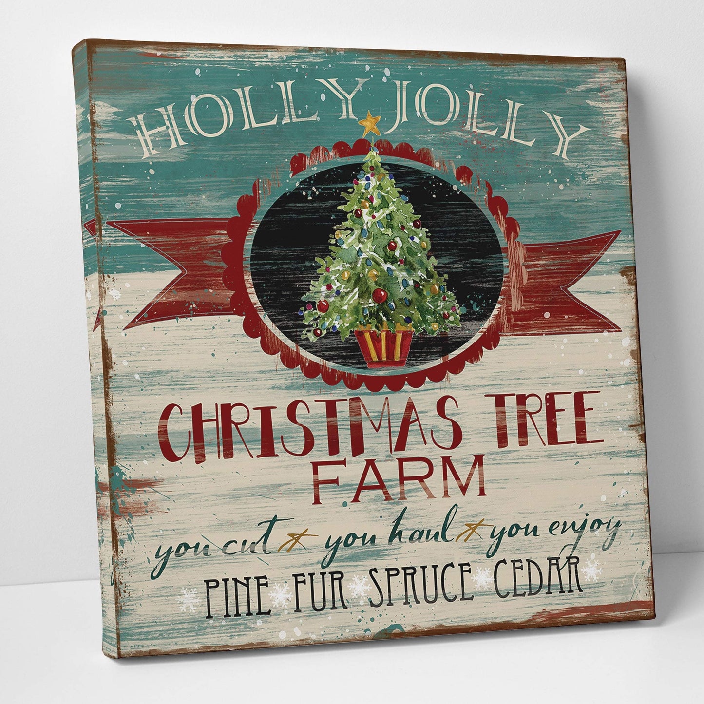 Christmas & Holiday Canvas Wall Art- Winter Christmas Tree Snowman Snow Santa Elves Decor- Ready to Hang - Tannenbaum (24x24)