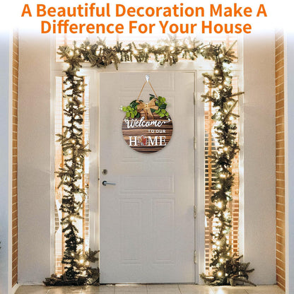 Welcome Sign For Front Door 3D Decor Interchangeable Seasonal Rustic Round Wooden Wreaths Wall Hanging Plaque Outdoor Farmhouse Porch for Spring Summer Fall All Seasons Holiday Halloween Christmas