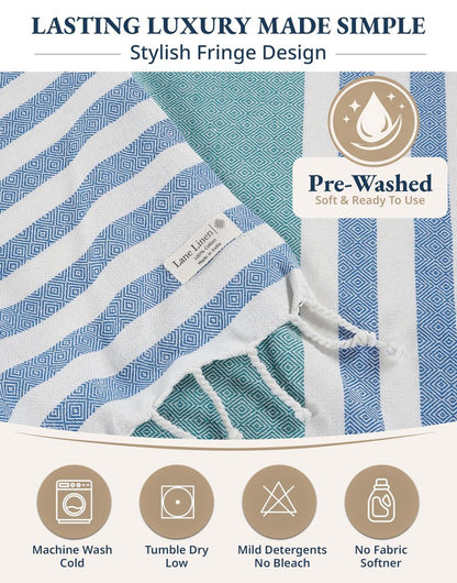 Lane Linen Beach Towels 12 Pack - Oversized & Pre-Washed Large Beach Towel Set - Stylish Pool Towels For Adults, Quick Dry, Soft & Lightweight Lightweight Travel Towel Pack, 39"x71" - Seaside Symphony