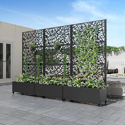 Casaphoria Metal Raised Garden Bed with Trellis and Wheels, 72"x35"x16" Planter Box for Climbing Plants, Vegetables & Vines, Features Drainage Holes and Privacy Screen (Black-Net)