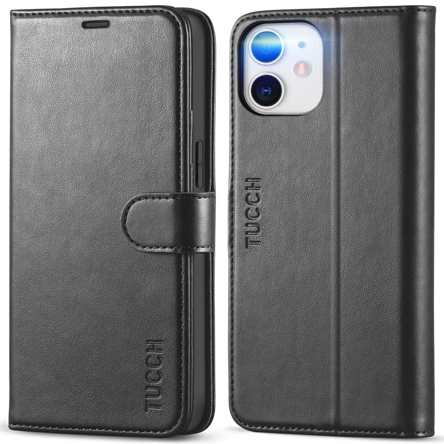 TUCCH Wallet Case for iPhone 12 Mini 5G, RFID Blocking Card Slot Stand [Shockproof TPU Interior Protect Case], PU Leather Magnetic Flip Folio Cover Compatible with iPhone 12 Mini 5.4-inch, Black