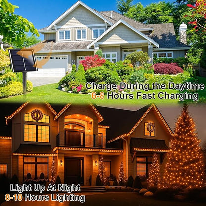 Extra-Long 144FT Solar String Lights for Outside, 2 Pack 400LED Solar Christmas Lights Outdoor, Waterproof Copper Wire with 8 Modes Twinkle Fairy Lights for Tree Garden Party Christmas Decor (Orange)