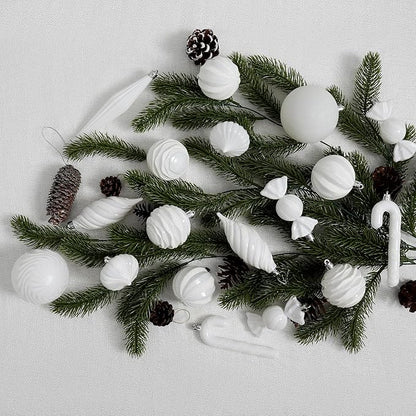 Christmas Ball Ornaments Set Shatterproof Christmas Tree Ornaments 24 PCS Painted Shaped Styles Xmas Tree for Holiday Decor,White