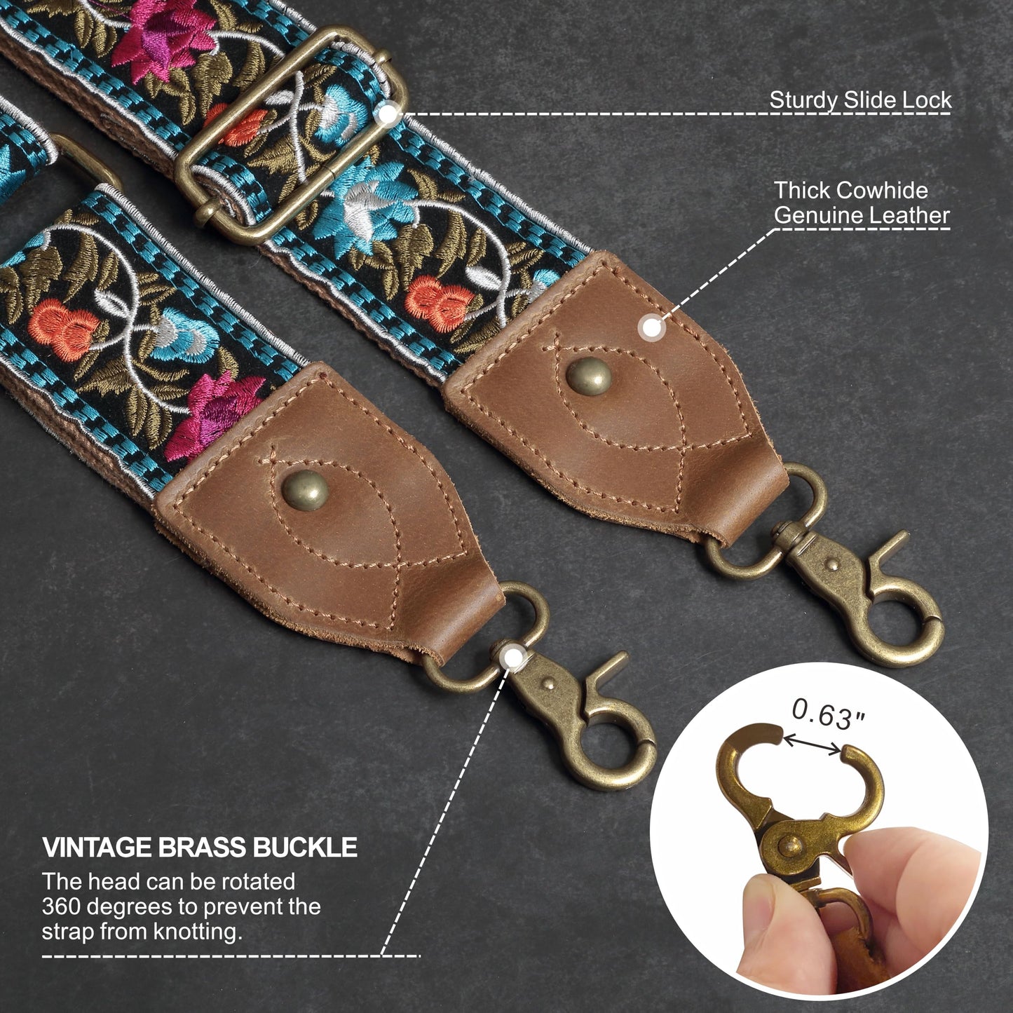 Purse Strap-2"Crazy Horse Leather Wide Shoulder Strap Adjustable Replacement,Retro Jacquard Embroidery Multi-pattern Crossbody Bag Straps for Handbag,Crossbody Bags,Shoulder Bags(Retro Floral)