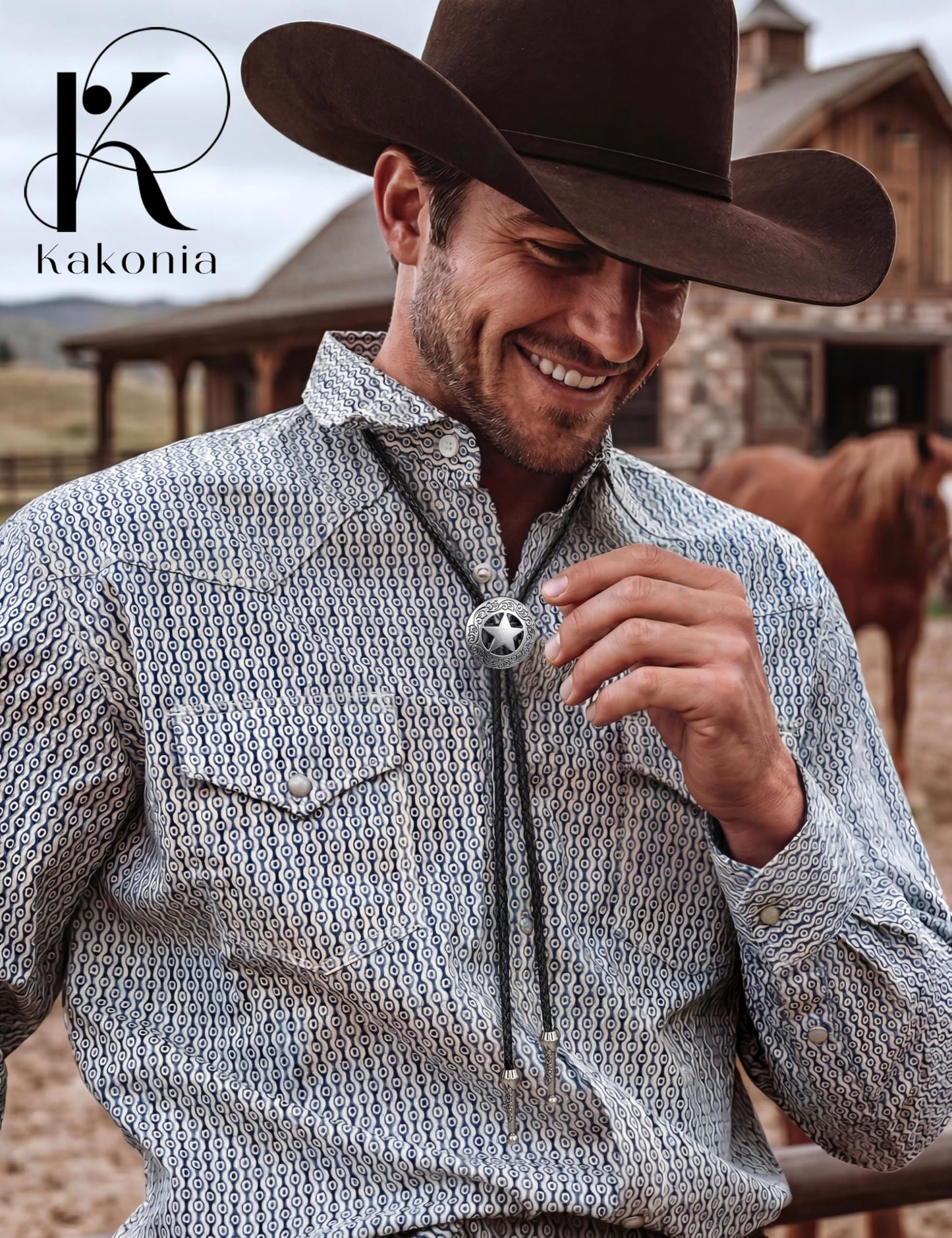 Kakonia Bolo Tie for Men Cowboy Cowgirl Costume Leather Necktie Western Necklace Turquoise Native American Bolo Tie Wedding Accessories for Men Women