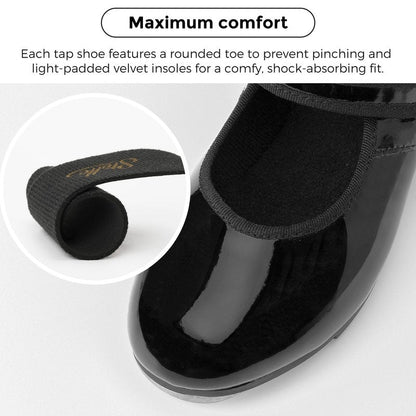 Stelle Tap Shoes for Girls Boys PU Leather Non-Slip Dance Shoes for Toddler/Little Kid/Big Kid(Black,9MT)