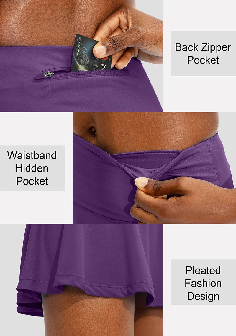 SANTINY Pleated Tennis Skirt for Women with 4 Pockets Women's High Waisted Athletic Golf Skorts Skirts for Running Casual (Dark Purple_XXL)