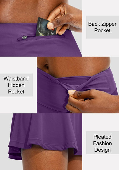 SANTINY Pleated Tennis Skirt for Women with 4 Pockets Women's High Waisted Athletic Golf Skorts Skirts for Running Casual (Dark Purple_S)