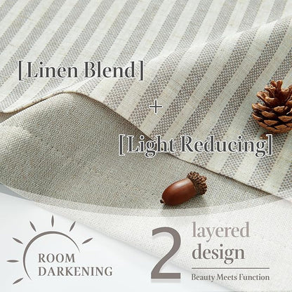 jinchan Double Layer Striped Linen Kitchen Tier Curtain Rustic Cafe for Living Room Bathroom Half Window Curtain Light Filtering Rod Pocket 1 Panel 24 Inch Taupe Grey