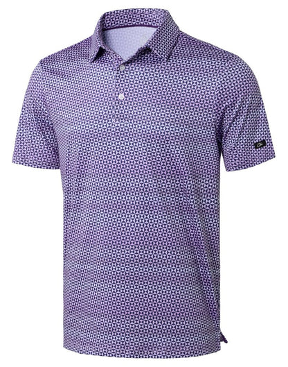 Obla Mens Golf Polo Shirts Short Sleeve Dry Fit Performance Moisture Wicking Casual Print Collared Golf Shirts for Men(Purple Square_L)