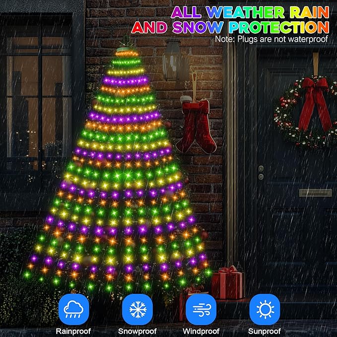 30+ Modes Ring Christmas Tree Lights Indoor Outdoor - 7.5Ft x 12 Lines 336 LED Easy App Control Color Changing Timer Remote Waterproof for 6 7 Ft Xmas Trees (Warm White to Multicolor)
