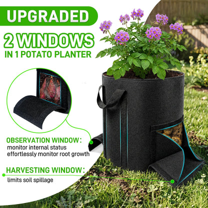 Mulctun 3Pcs 20 Gallon Potato Grow Bags, Grow Bags with Harvest & Visible Windows,Potato Bags for Growing Potatoes with Sturdy Handles,Potato Growing Containers for Growing Potatoes Vegetables