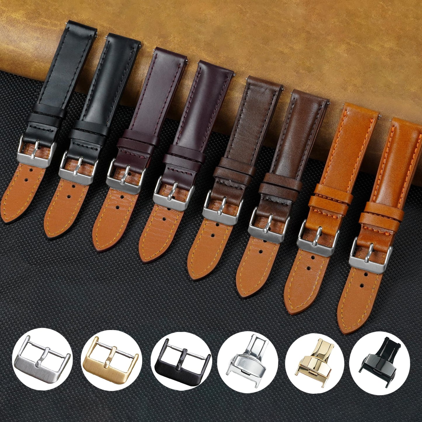 vinacreations 20mm Vintage Black Leather Watch Band Men Quick Release Replacement Strap Soft Handmade Wristband Stainless Steel Buckle, Christmas Fathers Day Gift for Dad Son Husband DH-201-20MM