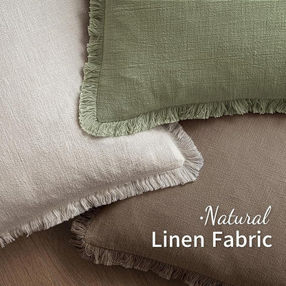 MIULEE Decorative Throw Pillow Covers Neutral Linen Fringe Throw Pillows Euro Shams Set of 2 Cocoa Brown Boho Farmhouse Cushion Covers for Couch Sofa Bed Living Room Spring Home Decor 24x24 Inch