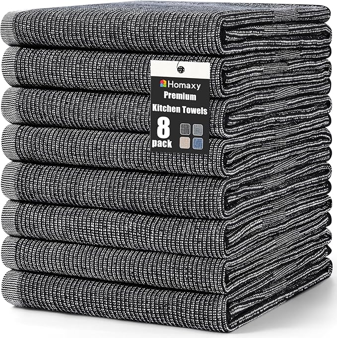 Homaxy Premium Kitchen Towels, Large Cotton Kitchen Hand Towels, Flat and Terry