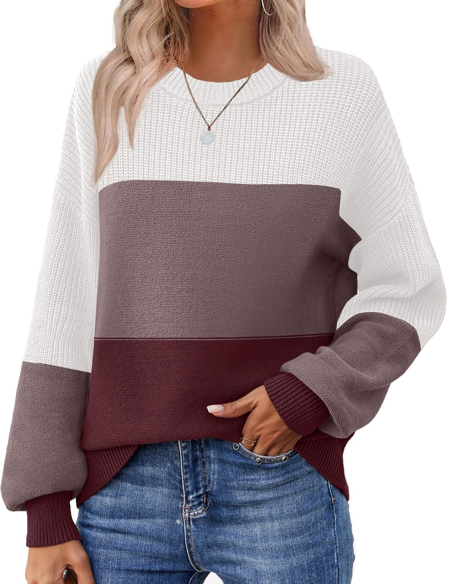 Zeagoo Women's 2025 Fall Chunky Knit Sweater Oversized Crewneck Long Sleeve Winter Cotton Pullover Sweaters Jumper Tops