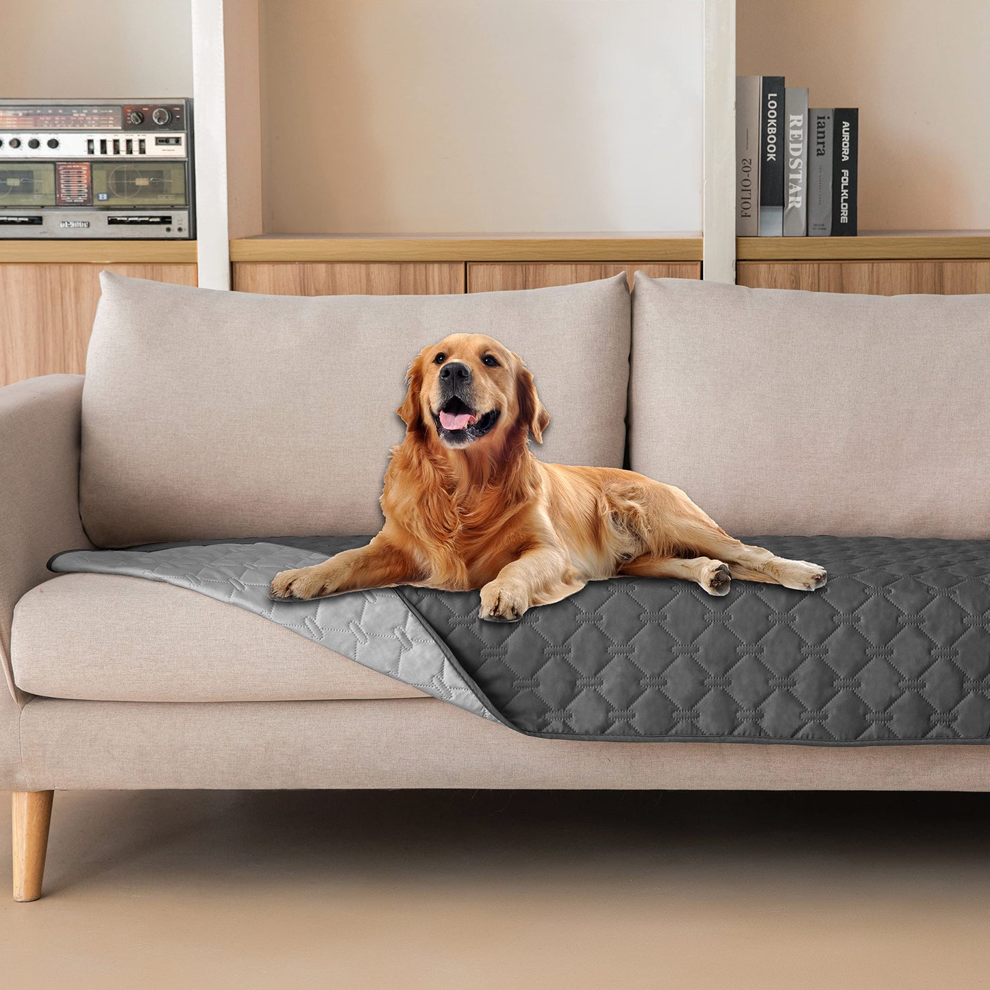 gogobunny 3X Stronger Waterproof Pet Blanket, Scratch Proof Furniture Protector for Dogs Cats, Reversible Cover 30x70 Inch, Dark Grey/Light Grey