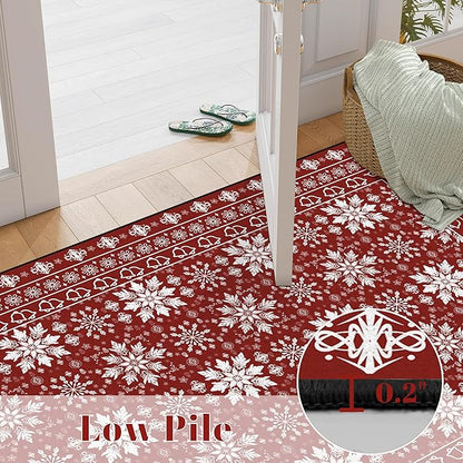 4' X 6' Christmas Rug Snowflake Area Rugs for Living Room Bedroom Dining Room Nursery Dorm Plaid Mat Washable for Kids Girls Women Xmas Carpet Floor Pad Doormat Winter