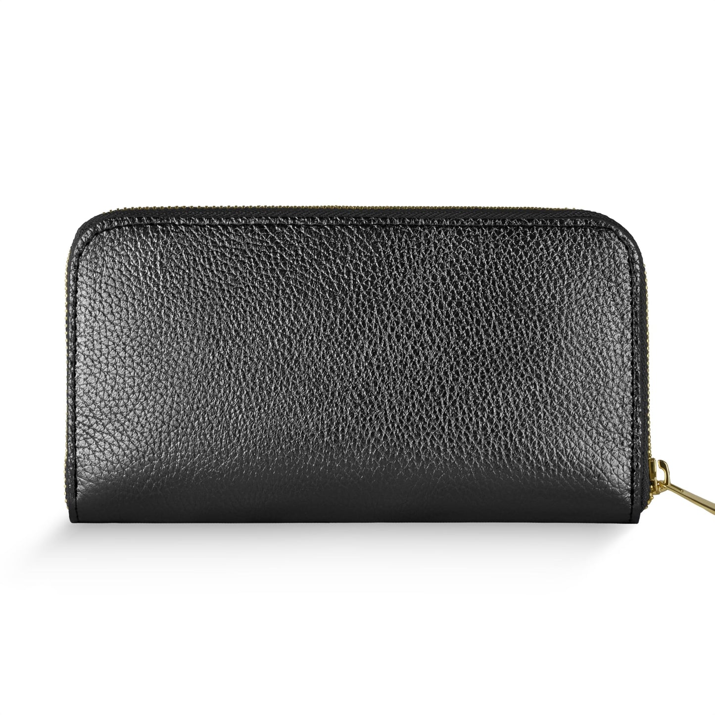 TAKEASY Italian Genuine Metallic Leather Wallet for Women with 3 Compartments & Zip Close | Small Rectangular Card Holder (Black)