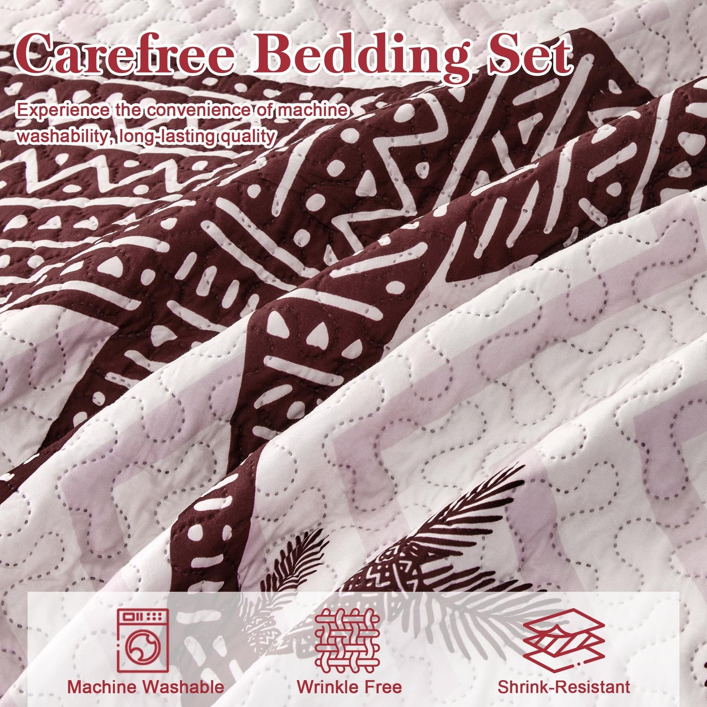 3 Piece Cabin Full/Queen Quilt Sets Christmas Rustic Reversible Microfiber Soft Lightweight Farmhouse Bedspread Comforter with 2 Shams Patchwork Country Lodge Bedding for All Season, 90''x96'', Red