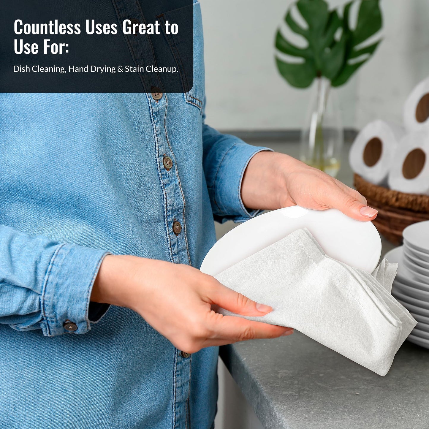 ROYALE LINENS Flour Sack Dish Towels - Kitchen Towel - Super Absorbent Flour Sack -100% Ring Spun Cotton -Tea Towels - for Embroidery, Cloth Diapers, Cheese Strainers (White - 28" X 28" Pack of 24)