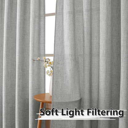 Tollpiz Short Linen Tier Curtains Rod Pocket Semi Sheer Half Kitchen Curtain Burlap Light Filtering Thick Linen Drapes for Bathroom, 30 x 24 inches Long, Silver Grey, Set of 2 Panels