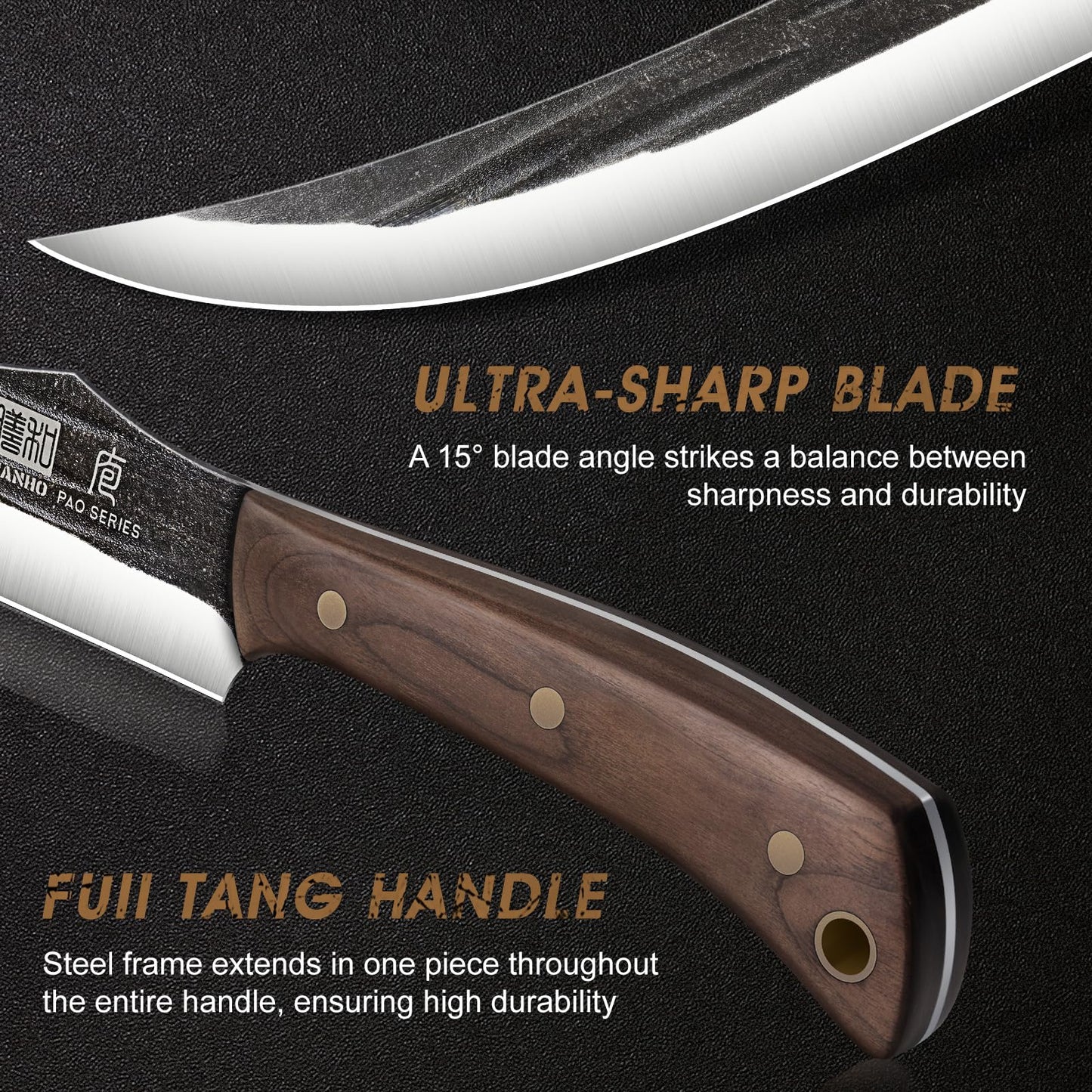 HOSHANHO Butcher Knife Set, 3-Piece Ultra Sharp Kitchen Knife Set, Hand Forged High Carbon Steel Meat Cleaver Knife & Slicing Knives & Boning Knives for Home & Camping & BBQ Gift with Men