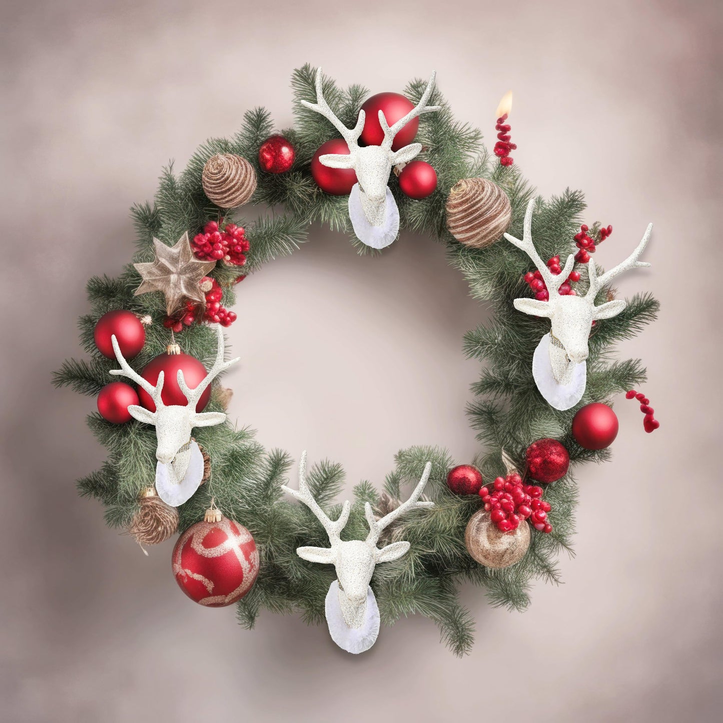Christmas Traditions 6 inch Glittered Iridescent White Reindeer Head (Set of 5) Ornaments Hanging Tree Decorations (Platinum White) (Large)