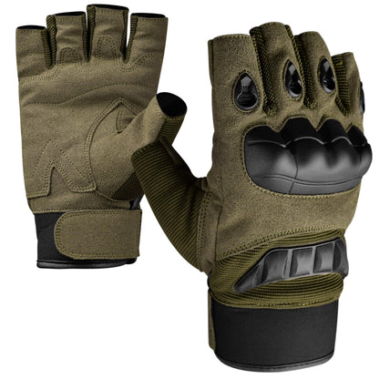 J.A.G. Half Finger Tactical Gloves for Men - Leather Hard Knuckle Sports Padded Glove for Cycling, Hiking, Combat, Hunting, Motorcycle Gloves (Olive Green, Large)