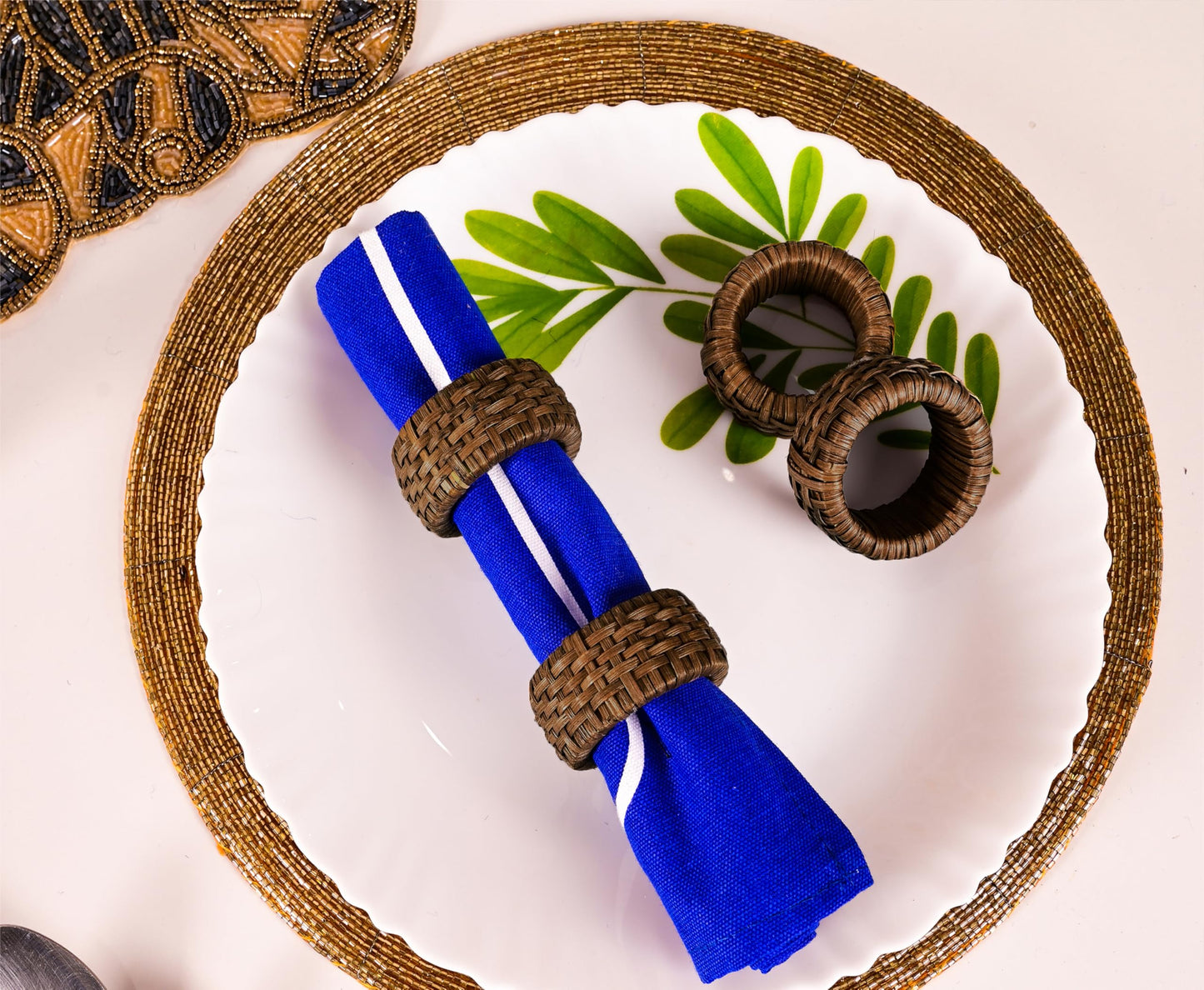 CLEENTABLE Decorative Jute Napkin Ring, Cane Napkin Rings Set of 12 - Hand Woven Napkin Holders for Farmhouse, Rustic, Holiday, Wedding, Easter, Thanksgiving, Xmas, Boho & Fall Table Décor (Walnut)