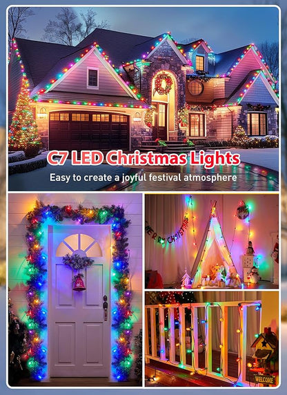 Multicolor C7 LED Christmas String Lights, 50FT C7 Vintage Christmas Lights, Commercial Connectable Christmas Tree Lights for Xmas Holiday Roofline Garden Wedding Decor