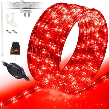 WYZworks 576LEDs 50ft LED Outside Rope Lights, Outdoor ETL Certified Waterproof Permanent 360 Degree Light Emitting, Flexible Tube, Connectable, Christmas Palm Tree Exterior Landscape, Red