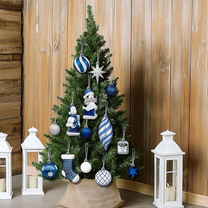 Alupssuc 112pcs Christmas Balls Ornaments Set, Shatterproof Plastic Baubles Christmas Penguin, Polar Bear for Xmas Tree Holiday Wedding Party Decorations with Hanging Strings, Blue and White